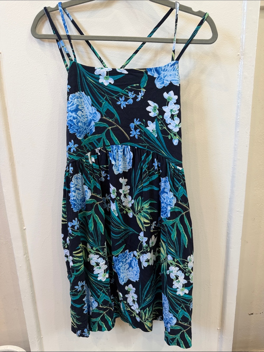 Old Navy Black Floral Mini Dress with Blue & Green Botanical Print